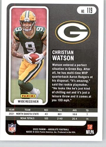 2022 Panini Mutlak 119 Christian Watson NM-MT RC Çaylak Green Bay Packers Futbol Ticaret Kartı NFL