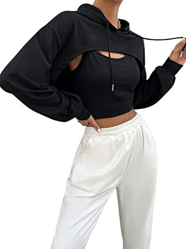 SweatyRocks kadın 2 Parça Kıyafetler Uzun Kollu Kazak Kırpma Üst Tişörtü Hoodie Ve Cami Tank Top Seti