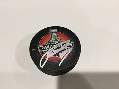 Jakub Vrana, 2018 Stanley Kupası Şampiyonlarını İmzaladı Washington Başkentleri Hokey Diski c İmzalı NHL Diskleri