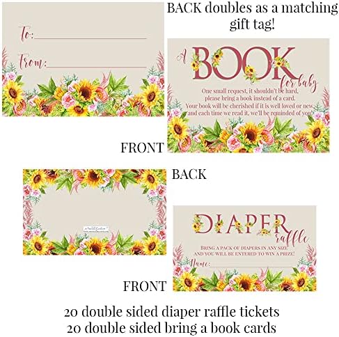 Suluboya Ayçiçeği ve Şakayık Çiçek Bebek Duş Partisi Paketi, zarflı davetiyelerin her biri 20 + 4 farklı boyutta