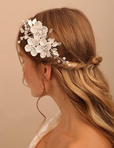 Jumwrıt Rhinestone Gelin saç tokası Beyaz Çiçek saç tokası Gelinler Nedime El Yapımı İnci Başlığı Düğün Gümüş Yaprak