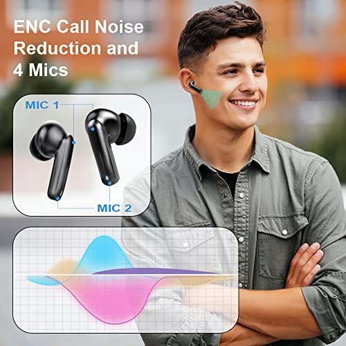 Kablosuz Kulaklık,4 Mikrofonlu Bluetooth 5.3 Kulaklık, Derin Bas Kulak İçi Kulaklıklar ENC Gürültü Önleyici, 40 Saat