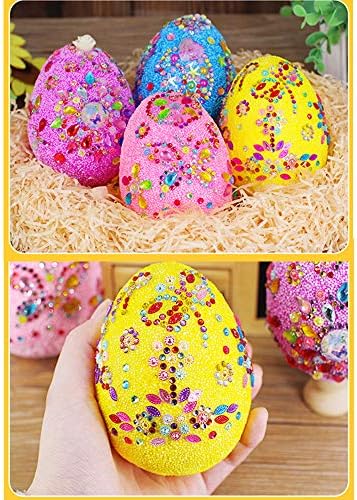 Akrilik 4 Adet DIY paskalya yumurtaları Köpük Yumurta Ahşap yumurtalık Tutucu Standları ve Elmas Etiket (Pembe +