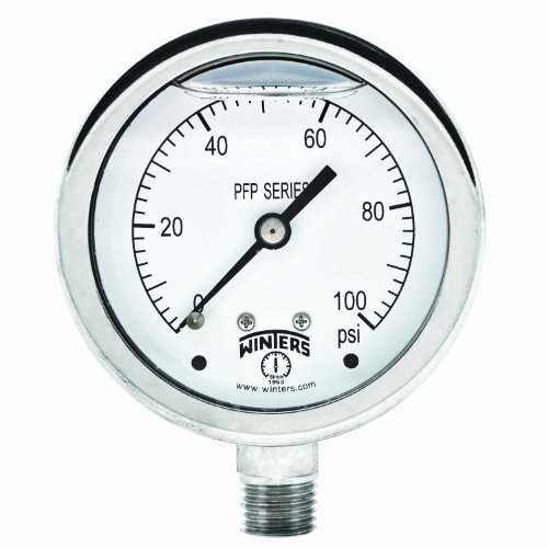 Winters PFP Serisi yüksek kaliteli paslanmaz Çelik 304 Tek Ölçekli Sıvı Dolu Basınç Göstergesi, 0-100 psi, 2-1 /