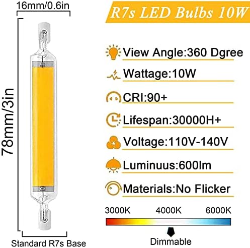 R7S LED ampuller 78mm, 10W yüksek parlaklık R7s çift uçlu LED ampuller, 100W Halojen Ampuller Eşdeğeri, R7s Taban