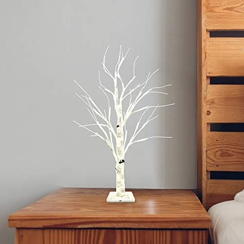 2 Paket 2FT LED Huş Ağacı, pil Kumandalı Sıcak Beyaz Masa Ağacı zamanlayıcı ışığı ile Takı Tutucu Dekor Noel Şükran