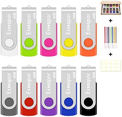 Başparmak Sürücüler 10 Paket Exmapor 4GB USB flash sürücü Döner Memory Stick LED Göstergesi ile Boyunluklar Çok Renkler