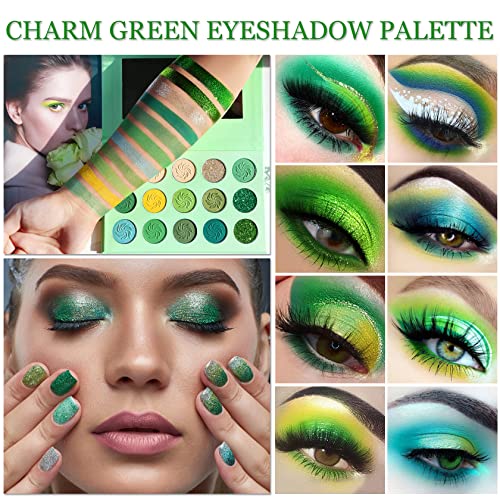 CAHIUYOA Yeşil Göz Farı Paleti Yeşil Glitter Makyaj, orman Zümrüt Yeşili Sarı 15 Renk Mat Glitter Göz Farı Uzun Ömürlü