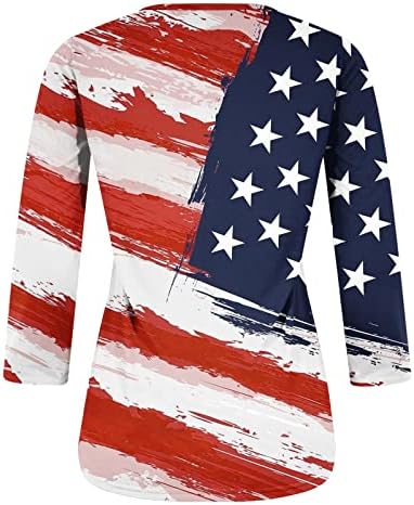 Kadın Temmuz 4th Amerikan Bayrağı T - Shirt Batik Baskı Gömlek Crewneck 3/4 Kollu Bluzlar 2023 Tatil Tee Tops