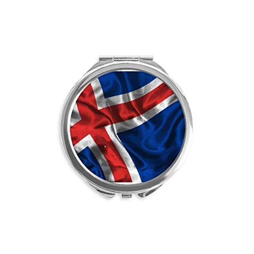 İpek doku İzlanda bayrağı desen el kompakt ayna yuvarlak taşınabilir cep cam