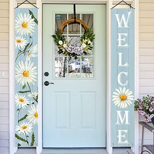 AnyDesign Papatya Sundurma İşareti Yaz Bahar Karşılama Kapı İşareti Açık Mavi Beyaz Çiçek Asılı Kapı Afiş Mevsimsel