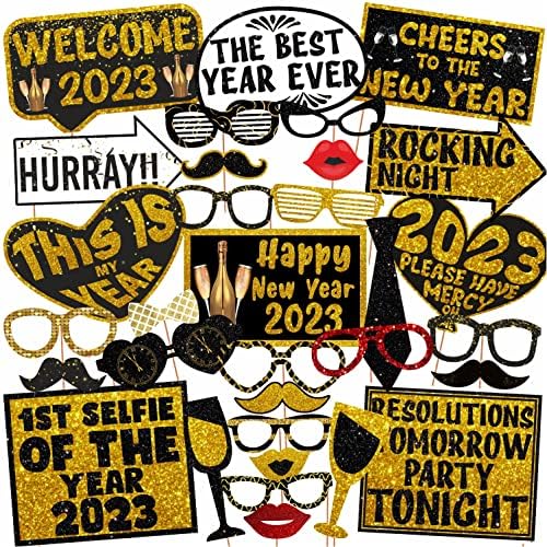 Yeni Yılınız Kutlu Olsun fotoğraf kabini Parti Sahne Altın ve Siyah Glitter, Yeni Yılınız Kutlu Olsun 2023 Dekorasyon