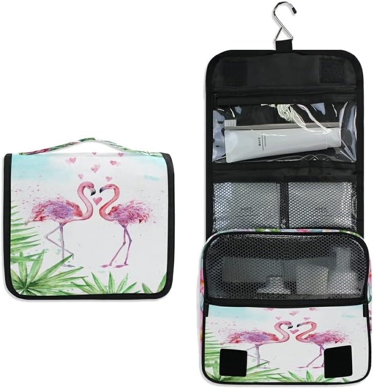 Asılı Tuvalet Çanta Pembe Flamingolar Tropikal Yaprak Fram Makyaj Seyahat çantası Tuvalet Taşınabilir Tuvalet Organizatör