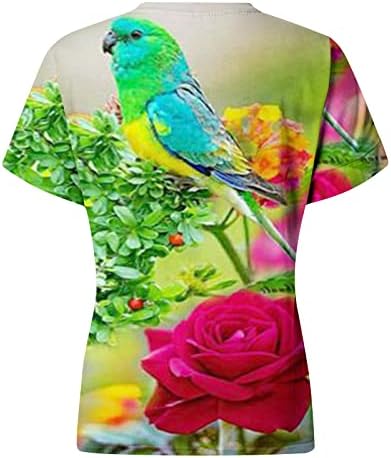 Kadın Yaz Kısa Kollu T-Shirt Çiçek Hummingbird Baskı Kazak Tee Üstleri Kızlar Casual Gevşek Fit Bluzlar