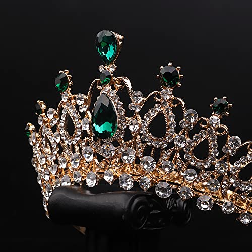 JWICOS Barok Zümrüt Yeşil Prenses Kraliçe Taç küpe seti Kadınlar ve Kızlar için Zarif Kristal Tiara Kadınlar Taç