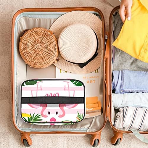 Makyaj çantası, Seyahat Makyaj Kozmetik Çantası Kadın Erkek, Pembe Çizgili Flamingo Tropikal Karpuz Muz