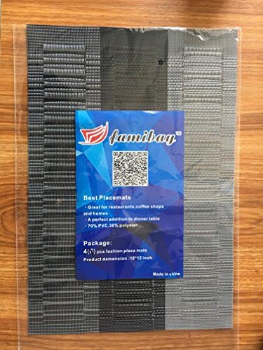 famıbay Bambu PVC Örgü Placemats Kaymaz Mutfak Masa paspasları 4-30x45 cm (Siyah ve Gri)