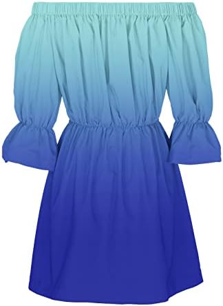 2023 Yaz kadın Kapalı Omuz Mini Elbise Casual Çiçek Baskı Trompet Kollu askı elbise Yarım Kollu Fırfır Dökümlü Elbiseler