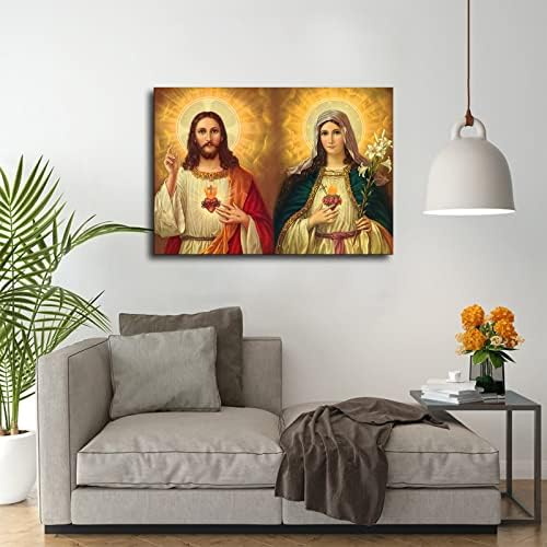 Kutsal Kalp İsa ve Tertemiz Kalp Meryem Katolik Posteri Resimleri Ev Dekor Posteri Hediyeler Erkekler Kadınlar için