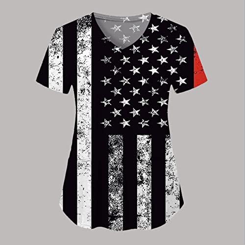 YUHAOTİN Henley 4th Temmuz Gömlek kadın kadın Yaz Bağımsızlık Günü Baskılı Bakım V Boyun T Shirt