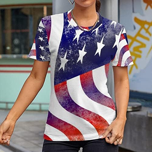 YUHAOTIN Kapşonlu 4 Temmuz Gömlek Bayan Casual Amerika Bayrağı Baskı O Boyun Kısa Kollu Bluz Tops Tees T Shirt