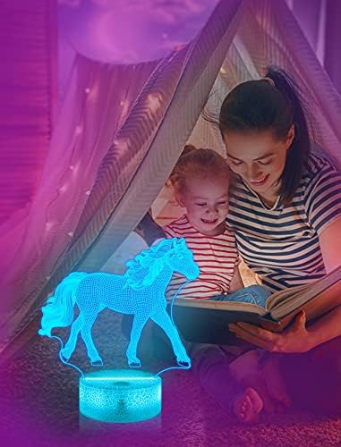 FULLOSUN at hediyeler için kız, at 3D gece ışıkları çocuklar için Illusion lamba 16 renk değiştirme ile Uzaktan Doğum