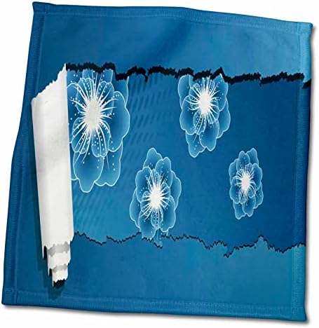 3dRose Yırtık Kağıt Efektli Güzel Mavi ve Beyaz Işıltılı Çiçekler - Havlular (twl-235883-3)