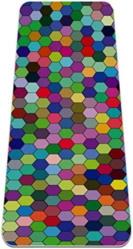 Unicey Kalın Kaymaz Egzersiz ve Fitness 1/4 Yoga mat ile Renkli Altıgen Geometrik Mozaik Desen Baskı için Yoga Pilates