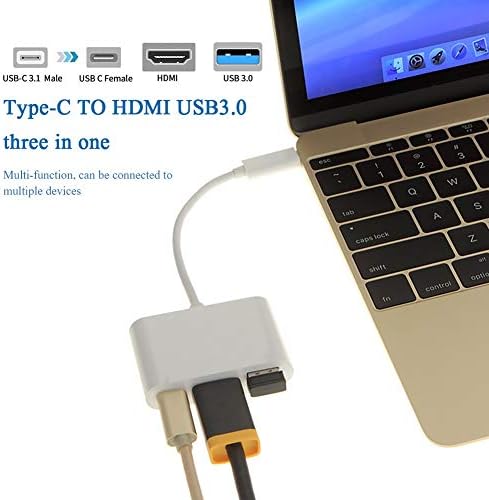 UXZDX 3 in 1 USB C Hub PD USB 3.0 Multiport Adaptörü USB 3.1 Tip C Erkek HDMI Uyumlu Adaptör (Renk: Gümüş)