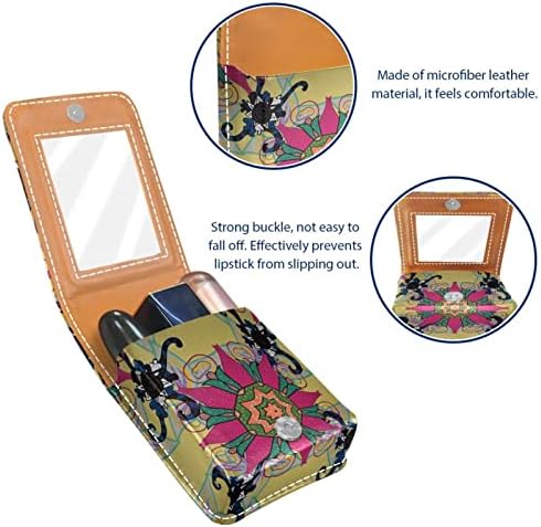 Mini Ruj Kılıfı için Ayna ile Çanta, Çiçekler Süslü Zentangle Doku Taşınabilir Kılıf Tutucu Organizasyon