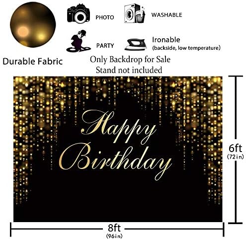 Funnytree 96 x 72 Mutlu Doğum Günü Partisi Zemin Siyah ve Altın Glitter Bokeh Pullu Noktalar Fotoğraf Arka Plan Altın