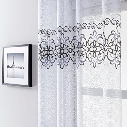 Daesar Yatak Odası Perdeleri 2 Panel Setleri, şeffaf Vual Kuşgözü Perdeler Polyester Gri Şeffaf Çiçekler Oturma Odası