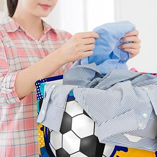 Futbol Topu Mavi Baskı Katlanabilir çamaşır sepeti, 60L Su Geçirmez çamaşır sepetleri Çamaşır Kutusu Giysi Oyuncak