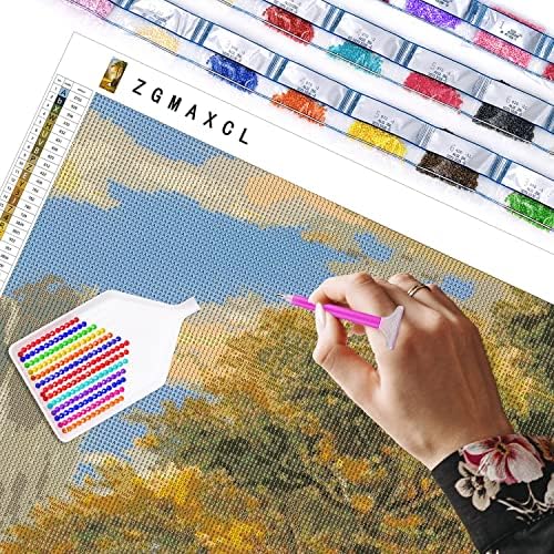 ZGmaxCL 5D DIY Elmas Boyama Kitleri Yetişkinler için Yuvarlak Tam Matkap Orman Manzara Mücevher Duvar dekor sanatı