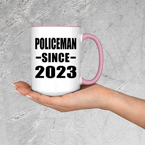 Designsify Policeman 2023'ten Beri, 15oz Vurgulu Kahve Kupa Pembe Seramik Çay Kulplu fincan, Doğum Günü Yıldönümü