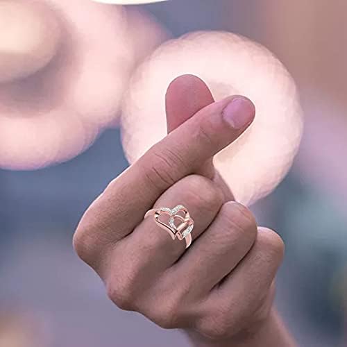 2023 Yeni Yüzük Yaratıcı Takı HEDİYE Kalpten Kalbe Aşk Nişan Bayanlar Elmas Yüzük Opal Kristal Yüzük (Gül Altın,