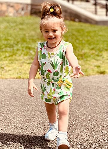 UNİCOMİDEA Bebek Kız Tulum Bodysuit Çiçek Kolsuz Tulum Yenidoğan Kıyafet Seti Maç Kafa Bandı 0-24 Ay Yürümeye Başlayan