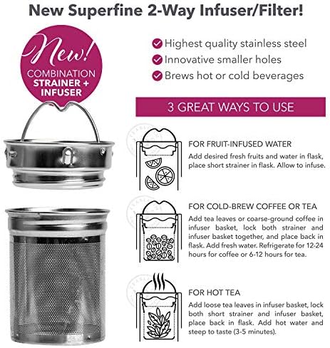 Çay Odası Tüm İçecek infüzyon şişesi – 14 oz / 400 ml-Çift Cidarlı Yalıtımlı Cam Seyahat Şişesi-Sıcak Çay ve Soğuk
