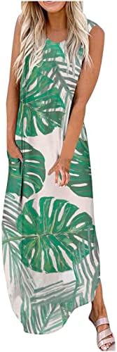 WPOUMV Yaz Elbiseler Kadınlar ıçin Kolsuz Yuvarlak Boyun Maxi Elbise Hawaiian Grafik Uzun Sundress Casual Gevşek