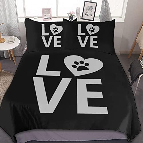 Köpek Yavru Pet Paw Aşk Kalp Trendy Ultra Yumuşak Rahat Yatak Yatak Örtüsü Seti Fermuar Kapatma ve Köşe Bağları ile