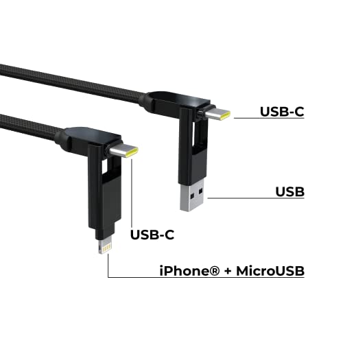 Yuvarlanan Kare InCharge XL 30cm/1 ft - Tüm Cihazlarınız için Apple iPhone/USB/USB-C / Mikro USB Kablosuyla Uyumlu