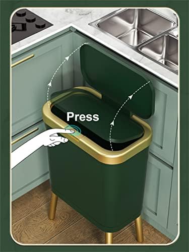Yok 15L Altın çöp tenekesi Mutfak Banyo için Dört Ayaklı Yüksek Ayak İtme Tipi Plastik Dar çöp tenekesi kapaklı (Renk