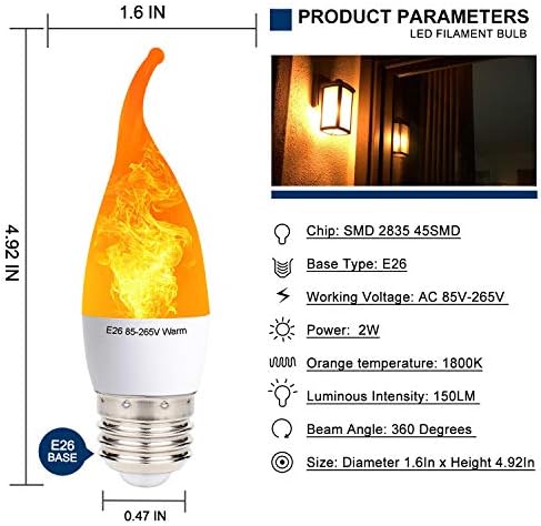 BAİLAOYE 4 Paket LED Simüle Yangın Titreşimsiz Alev Ampul, 3 Modları (Öykünme Genel Solunum) 2 W 1800 K Sıcak Beyaz,