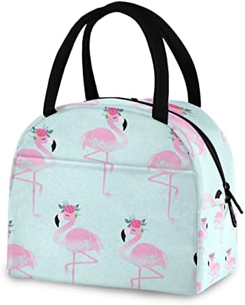 ALAZA Sevimli Flamingo ile Çiçekler Öğle Yemeği Çantası Tote Yalıtımlı Soğutucu Çanta Kullanımlık Öğle Yemeği Kutusu