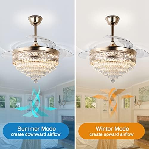 dıısunbıhuo 42 altın dim LED ışık ile Modern LED kristal tavan vantilatörü ile ışık görünmez Fandeliers 3 in 1 renk