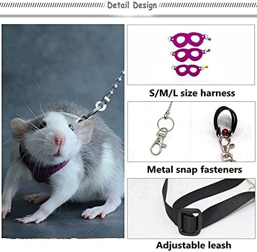 3 Paket Sıçan Koşum ve Tasma Seti-Ayarlanabilir Çekiş Halat Kayışı Anti-Isırma Zincir Halat, Fantezi Sıçan Fare Gerbil