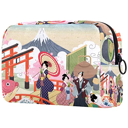Makyaj Çantası Seyahat Kozmetik Çantası Retro Japonya Manzara makyaj çantası organizatör fermuarlı kese ve Kolu