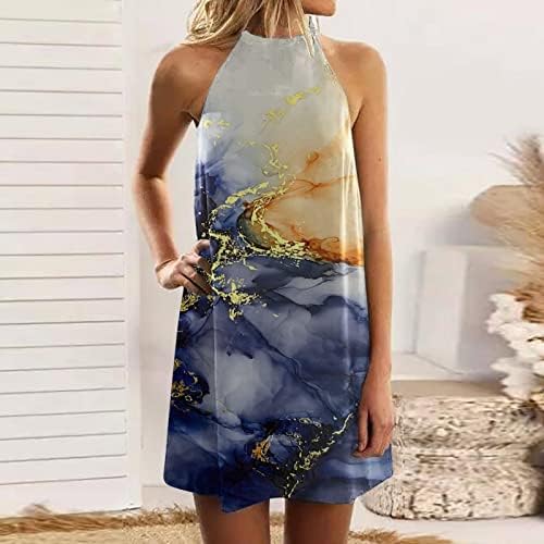 Kadın Yaz Bahar Elbiseler 2022 Sevimli Halter Boyun Boho baskı t-shirt Elbiseler Kolsuz Bir Çizgi Shift Çiçek Tunik