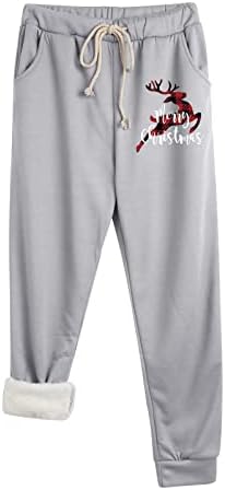 Çizgili Tayt Kadınlar için Kış Noel Sıcak Kalın Sweatpants Pantolon Noel Ağacı Grafik Artı Boyutu Termal Pantolon