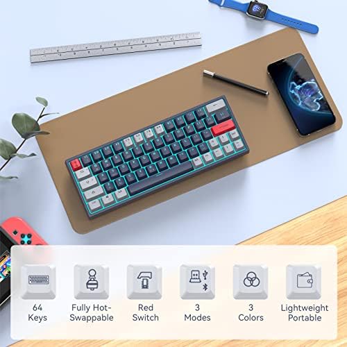 LORERAN 60 % Kablosuz Mekanik Oyun klavyesi, 2.4 G/Tip-C/Bluetooth Küçük Kompakt 64 Tuşları Arkadan Aydınlatmalı
